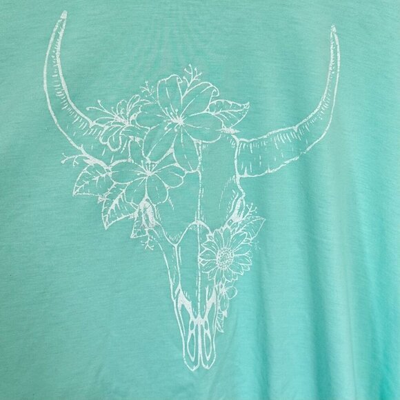 NWT Wst Cst Nordstrom Boxy Crop Oversized Mint White Cow Skull T-Shirt - Large - Picture 7 of 7